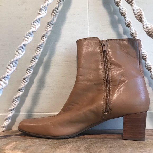 Nine West Tan Leather Zip Ankle Boots - Picture 3 of 10